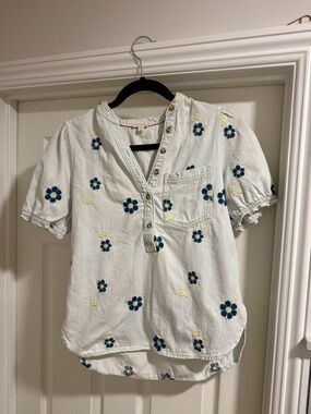 Pilcro Aly Puff Sleeve Blouse XS Embroidered Floral Anthropologie Top